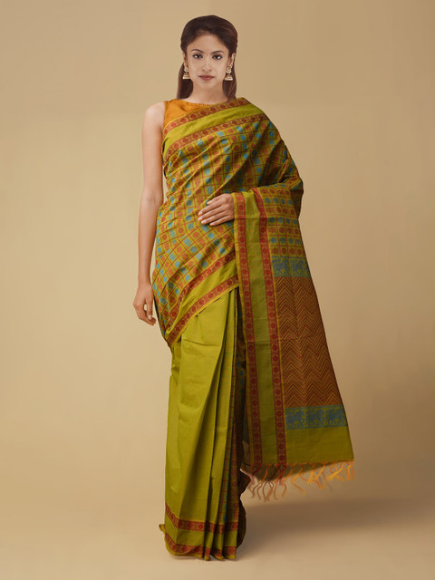 

Unnati Silks Green & Red Pure Cotton Woven Design Mysore Silk Saree