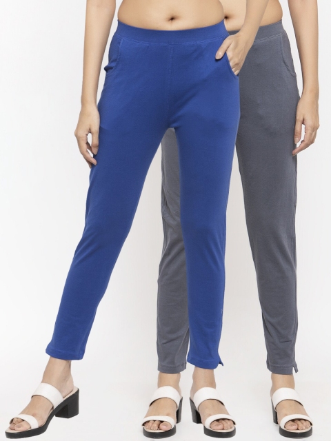 

NEUDIS Women Pack of 2 Solid Ankle Length Leggings, Blue