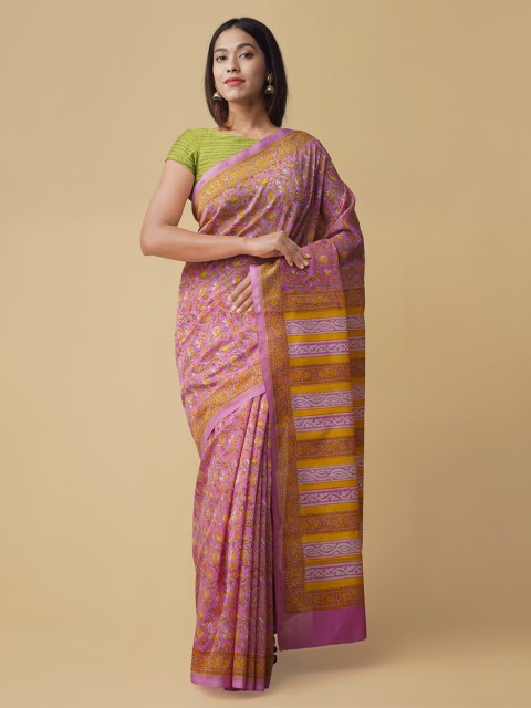 

Unnati Silks Pink Printed Chanderi Saree