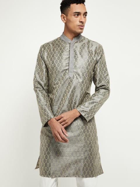 

max Men Beige & Grey Woven Design Straight Kurta