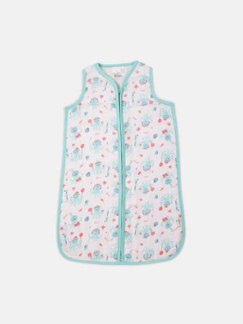 

Kaarpas Infant White & Aqua Blue Octopus Print Premium Organic Cotton Sleeping Bag