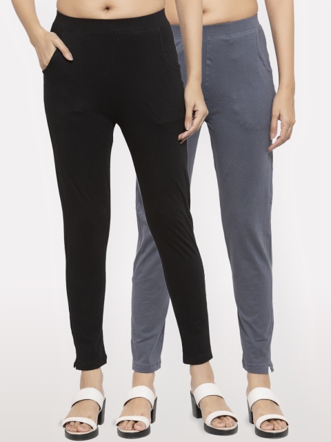 

NEUDIS Women Pack Of 2 Solid Ankle-Length Leggings, Black