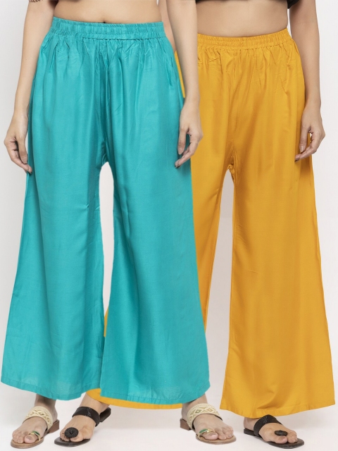 

NEUDIS Women Pack Of 2 Solid Flared Palazzos, Blue
