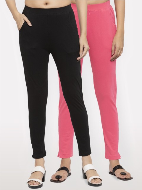 

NEUDIS Women Pack of 2 Solid Ankle Length Leggings, Black