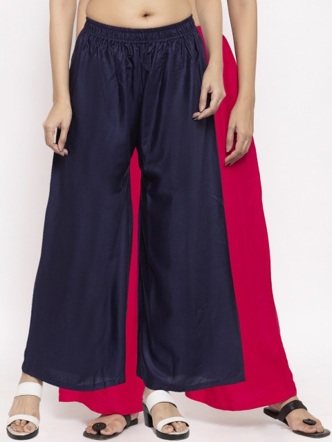 

NEUDIS Women Navy Blue & Red Set of 2 Solid Flared Palazzos