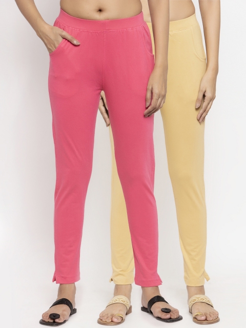 

NEUDIS Women Pack Of 2 Solid Ankle-Length Leggings, Pink
