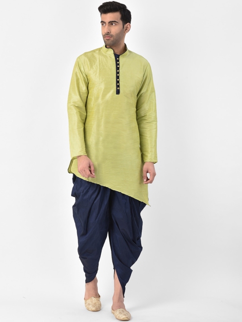

SG LEMAN Men Green & Navy Blue Solid Kurta with Dhoti Pants