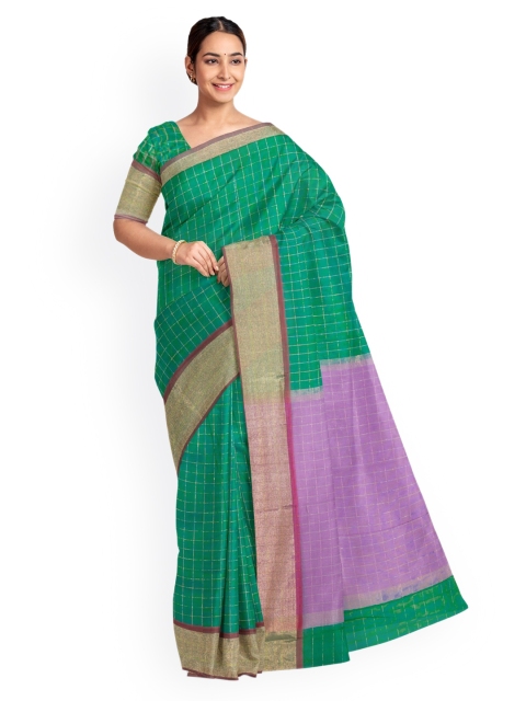 

KLM Fashion Mall Green Checked Saree