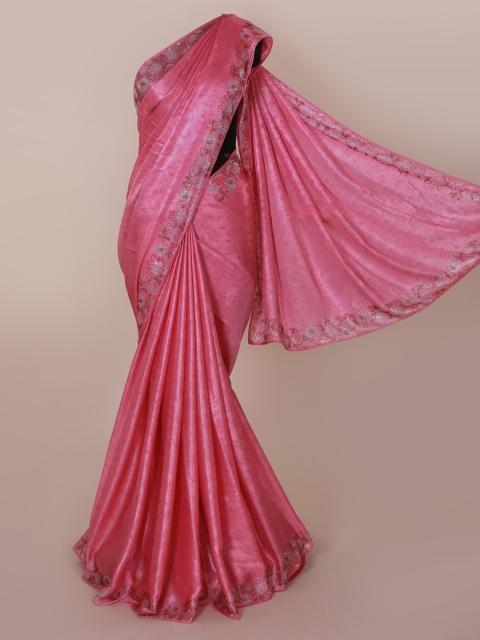 

Pothys Pink Solid Satin Saree