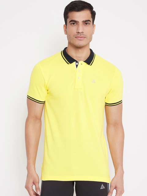 

Athleto Men Yellow Solid Polo Collar Cotton Pure Cotton T-shirt