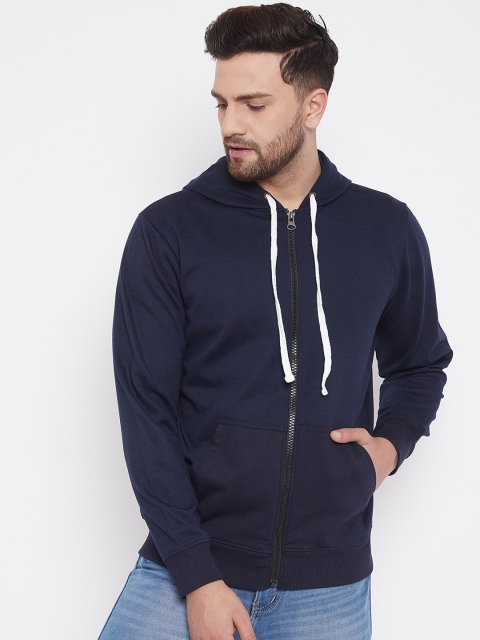 

wesquare Men Navy Blue Solid Hooded Sweatshirt
