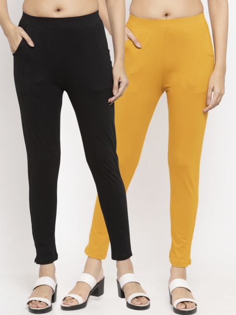 

NEUDIS Women Pack of 2 Solid Ankle Length Leggings, Black