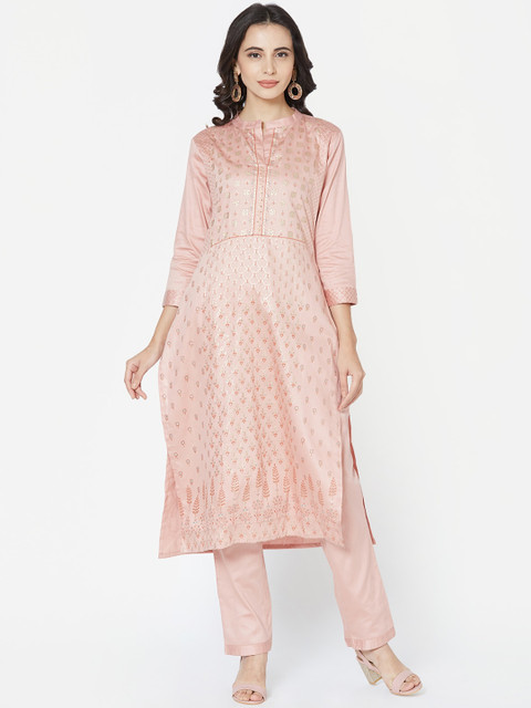 

FASHOR Women Peach-Coloured Woven Design Kurta with Palazzos