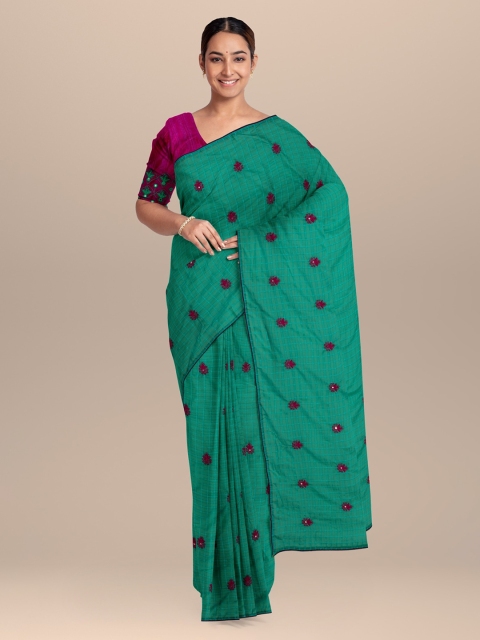 

KLM Fashion Mall Green Checked Organza Saree