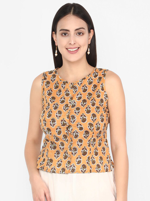 

Molcha Women Yellow & Black Printed Longline Saree Blouse