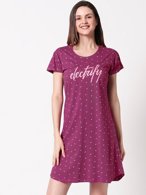 

Zeyo Women Purple Printed Sleep Shirt