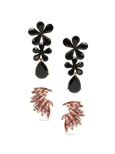 

Yellow Chimes Set Of 2 Black & Pink Gold-Plated Contemporary Studs