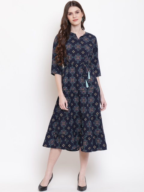 

Mayra Women Blue Printed Fit and Flare Dress