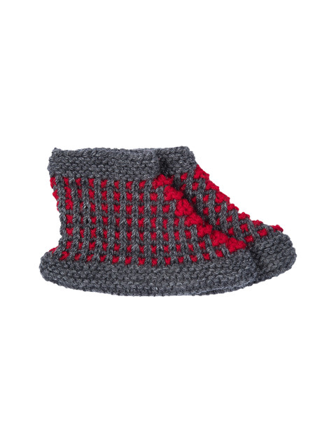 

Bodh Design Unisex Grey & Red Checked Knitted Ankle Length Socks