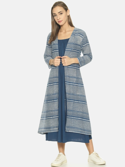 

NANGALIA RUCHIRA Women Blue Solid A-Line Dress With Shrug