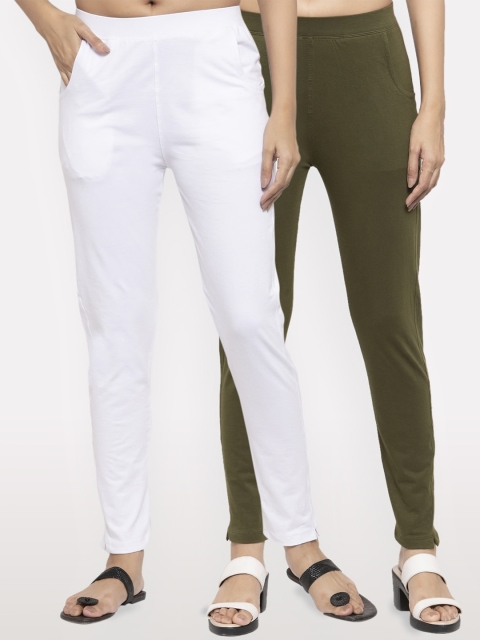

NEUDIS Women Pack Of 2 Solid Ankle-Length Leggings, White