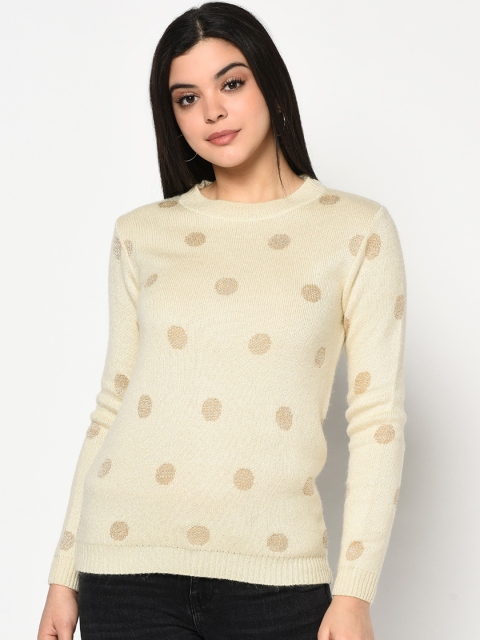 

METTLE Women Cream-Coloured Printed Pullover Sweater