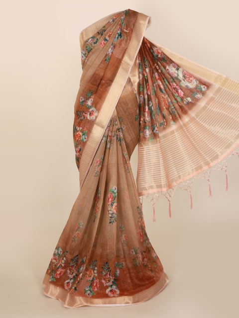 Pothys Cream-Coloured Embroidered Saree