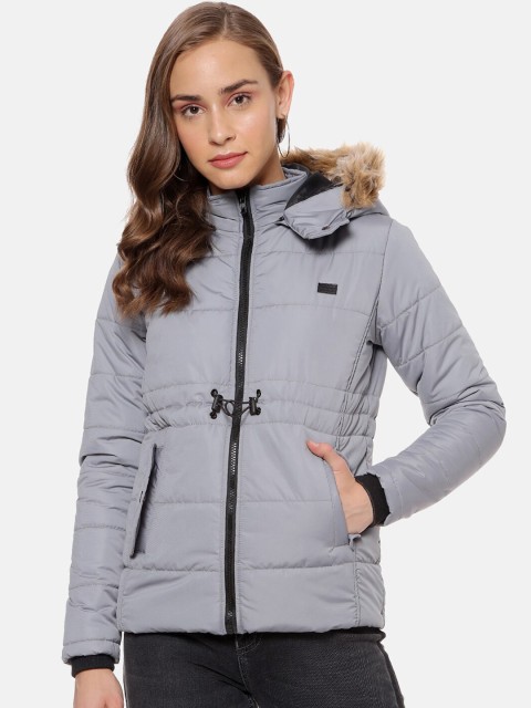 

Campus Sutra Women Grey Solid Windcheater Open Front Jacket