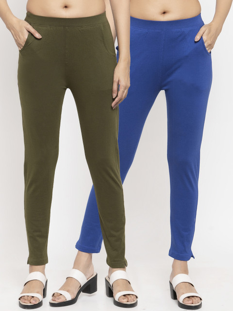 

NEUDIS Women Pack of 2 Solid Ankle-Length Leggings, Blue