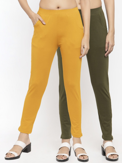 

NEUDIS Women Pack of 2 Solid Ankle Length Leggings, Olive
