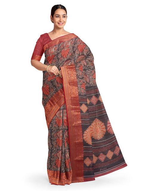 

KLM Fashion Mall Black & Rust Art Silk Printed Saree