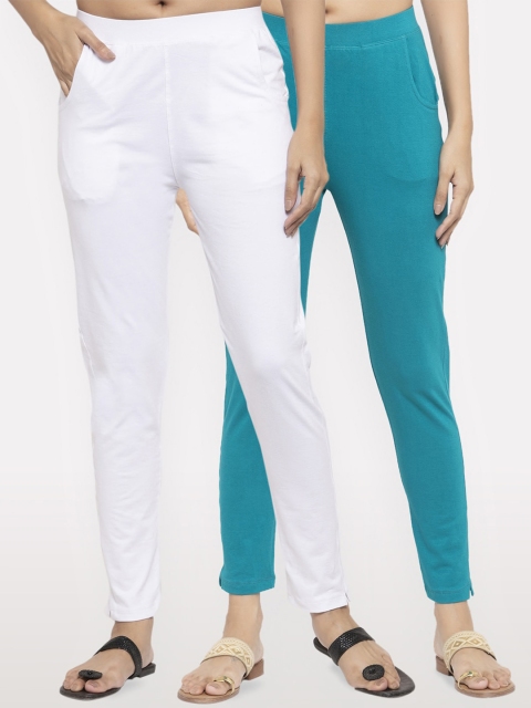 

NEUDIS Women Pack Of 2 Solid Ankle-Length Leggings, White