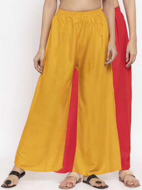 

NEUDIS Women Pack Of 2 Red & Yellow Solid Flared Palazzos