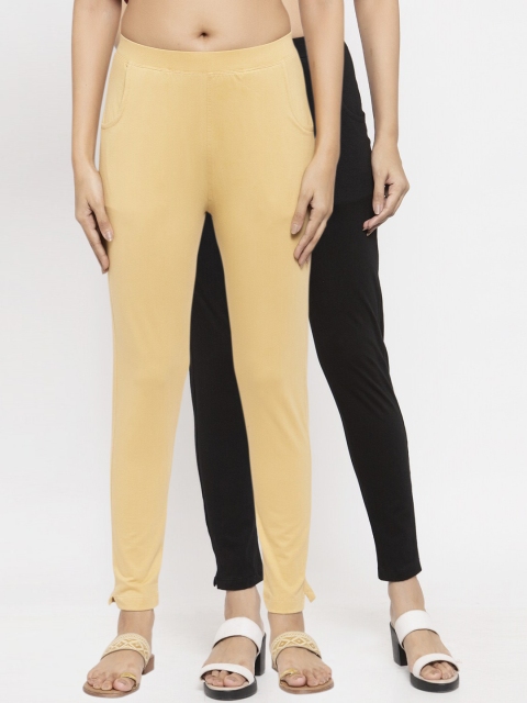 

NEUDIS Women Pack of 2 Solid Ankle-Length Leggings, Black