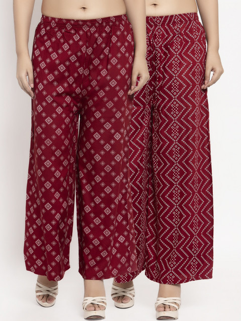 

KLOTTHE Women Pack Of 2 Maroon Printed Straight Palazzos