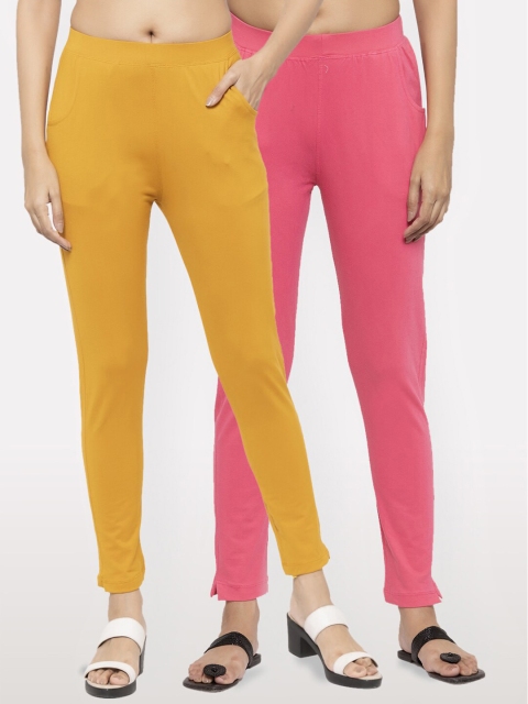 

NEUDIS Women Pack of 2 Solid Ankle Length Leggings, Pink