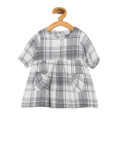 

Aomi Girls White & Grey Checked A-Line Dress