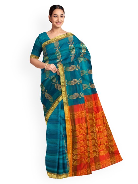 

KLM Fashion Mall Green Woven Design Silk Blend Saree