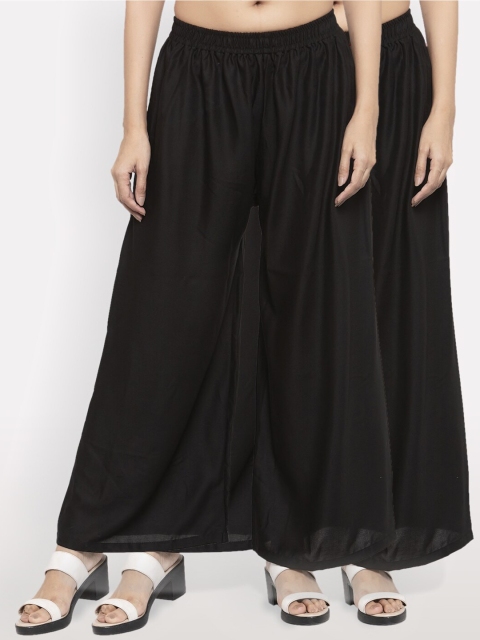 

NEUDIS Women Pack Of 2 Black Solid Flared Palazzos