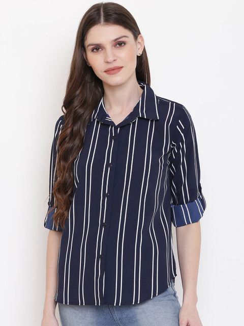 

Mayra Women Blue Slim Fit Striped Casual Shirt