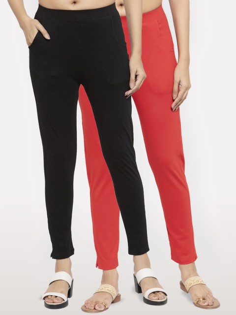 

NEUDIS Women Pack of 2 Solid Ankle Length Leggings, Black