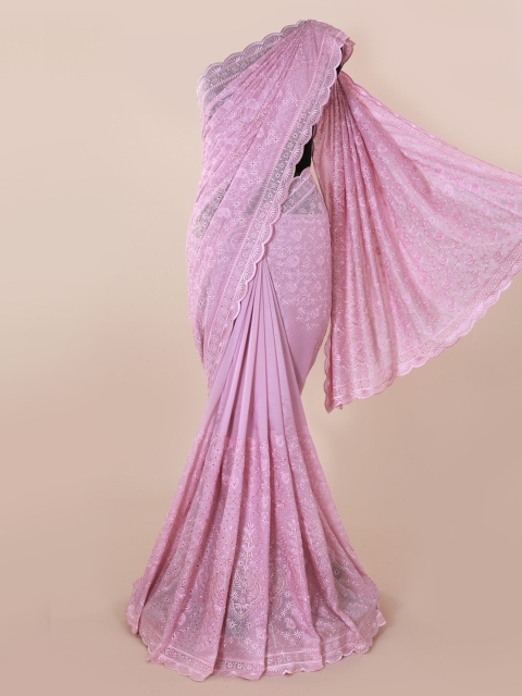 

Pothys Lavender Embroidered Pure Georgette Saree