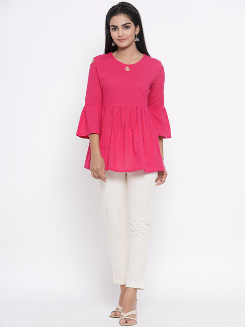 

Fabriko Women Pink & White Solid Top with Trousers
