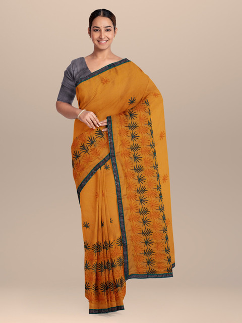 

KLM Fashion Mall Mustard Embroidered Silk Blend Saree