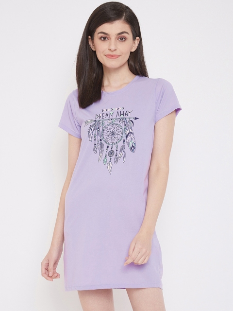 

Clovia Lavender Pure Cotton Printed Nightdress