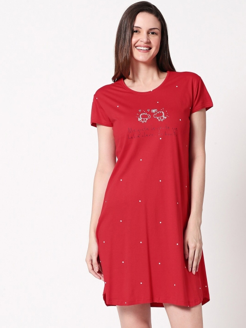 

Zeyo Red Printed Nightdress