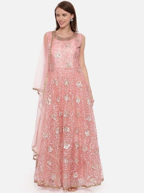 

Neerus Women Pink Embroidered Kurta with Churidar & Dupatta