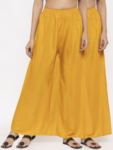 

NEUDIS Women Pack Of 2 Yellow Solid Flared Palazzos