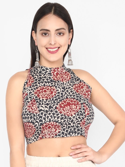 

Molcha Women Maroon & Black Ajrak Printed Saree Blouse