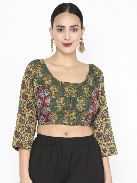 

Molcha Women Green & Maroon Ajrak Printed Saree Blouse